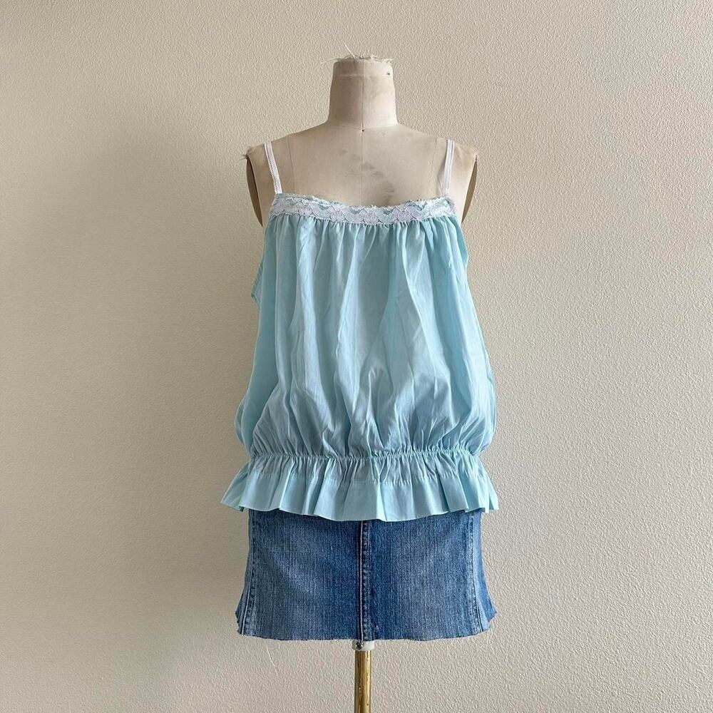 handmade blue white lace bubble tank top